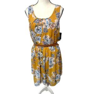 2/$30 NWT By & By Gold Floral Sleeveless Scoopneck Pleated Dress Sz. XL #2315